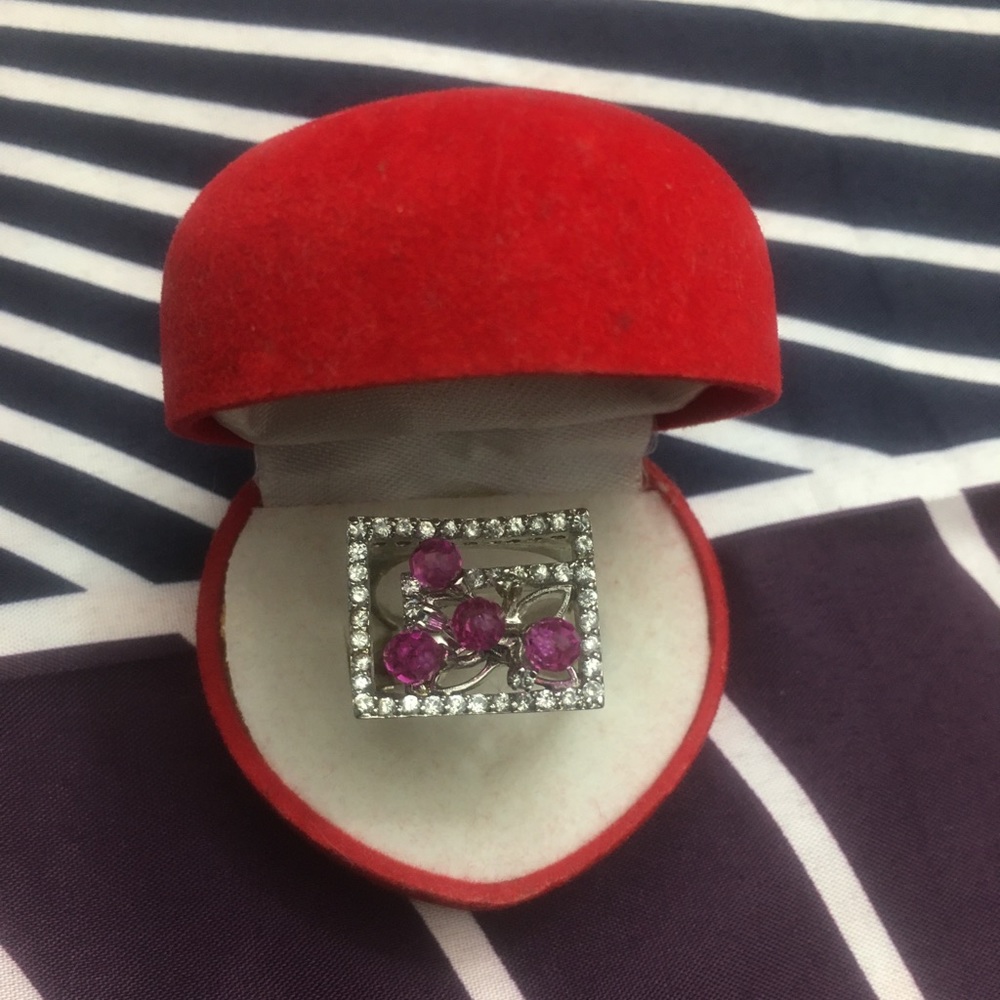 Brass Rhodium Rosecut Pink Sapphire Ring Size 7